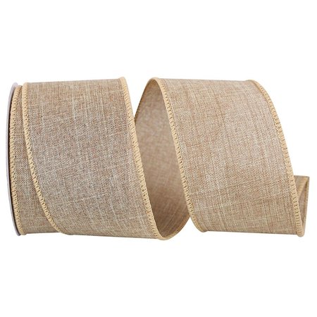 RELIANT RIBBON 2.5 in. Everyday Linen Value Wired Edge Ribbon, Natural - 10 Yards 92573W-750-40F